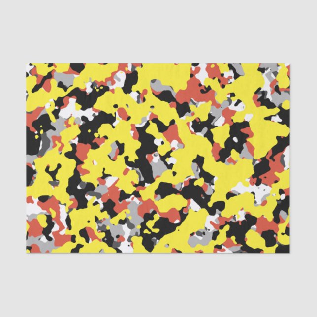 Papel De Seda Fiesta Camo de camuflaje gris amarillo rojo negro  (Anverso)