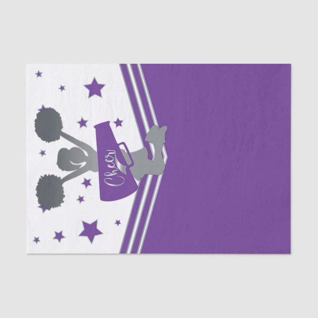 Papel De Seda Fiesta de animadoras con estrellas moradas y blanc (Anverso)
