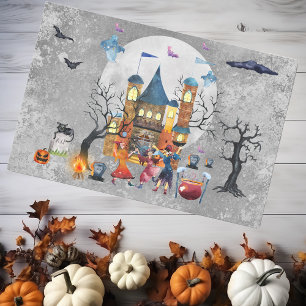Papel De Seda Fiesta de Brujas de Halloween Casa Embrujada Acuar