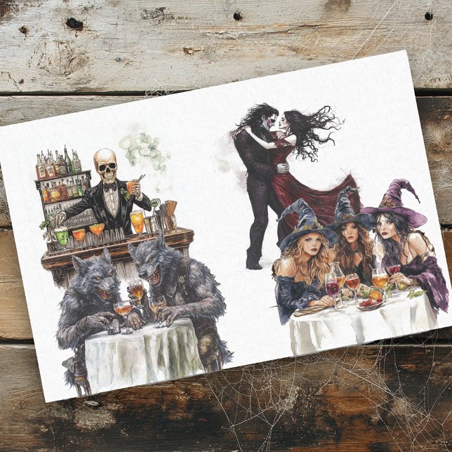 Papel De Seda Fiesta de cóctel de Halloween Brujas Acuarela (Subido por el creador)