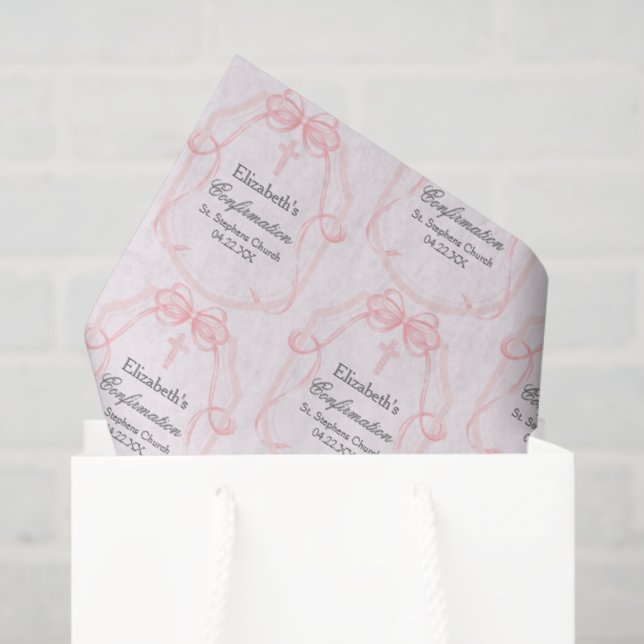 Papel De Seda Fiesta de Confirmación Rosa Bonita Personalizada (Bolsa de regalo)