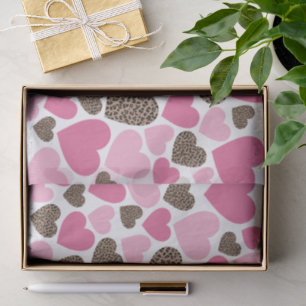 Papel De Seda Fiesta de Corazones de Leopardo y Rosa