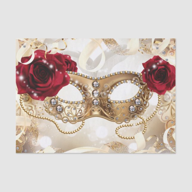 Papel De Seda Fiesta de Cumpleaños Baile de Máscaras Cream Gold (Anverso)