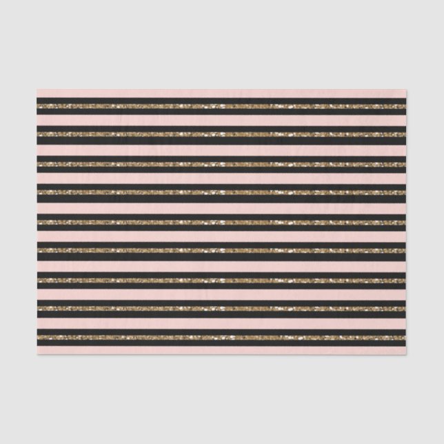 Papel De Seda Fiesta de Cumpleaños con Brillo de Oro Rosa y Raya (Anverso)