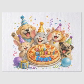 Papel De Seda Fiesta de Cumpleaños con Pizza Personalizada con N