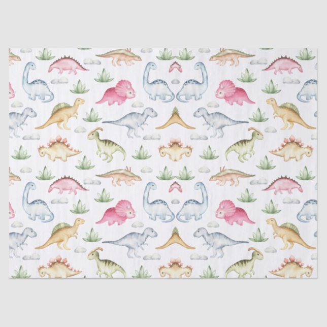 Papel De Seda Fiesta de cumpleaños de dinosaurios rosados, fiest (Anverso)