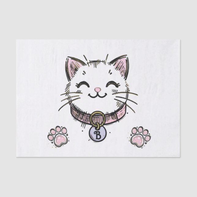 Papel De Seda Fiesta de Cumpleaños de Gatito Rosa Purpura Dorado (Anverso)