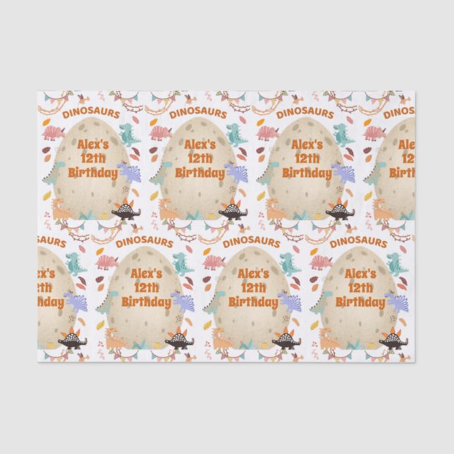 Papel De Seda Fiesta de cumpleaños de los dinosaurios con huevo  (Anverso)