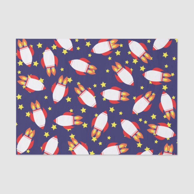 Papel De Seda Fiesta de cumpleaños de nave espacial con cohetes (Anverso)