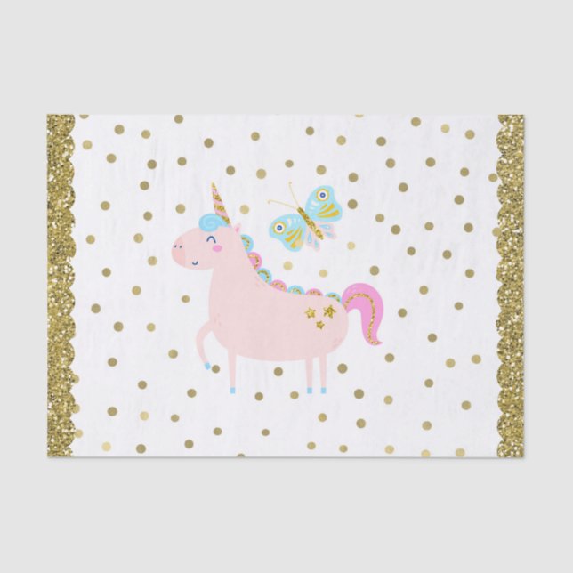 Papel De Seda Fiesta de cumpleaños de Unicorn, Purpurina Rosa y  (Anverso)