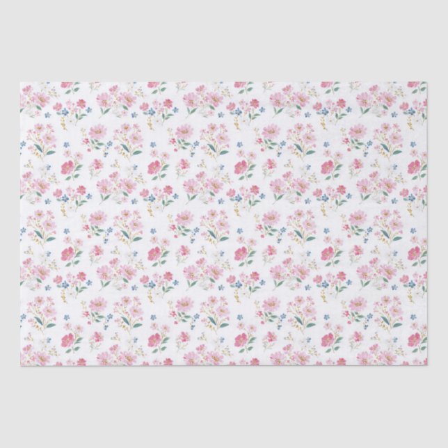 Papel De Seda Fiesta de cumpleaños floral rosa (Anverso)
