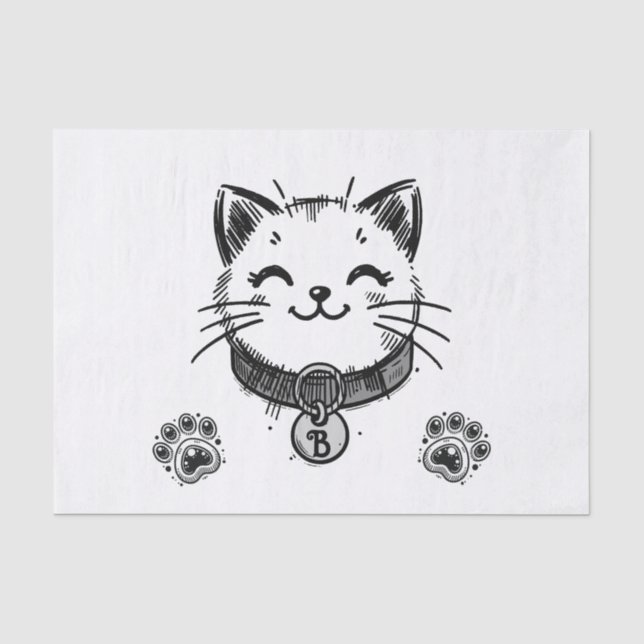 Papel De Seda Fiesta de Cumpleaños Gatito Negro  (Anverso)
