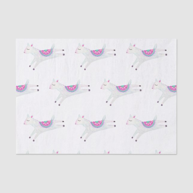 Papel De Seda Fiesta de cumpleaños infantil de Llama acuarela (Anverso)