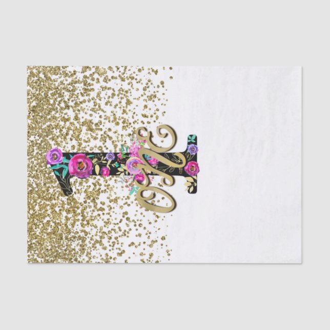 Papel De Seda Fiesta de cumpleaños número uno 1 1er con flores n (Anverso)