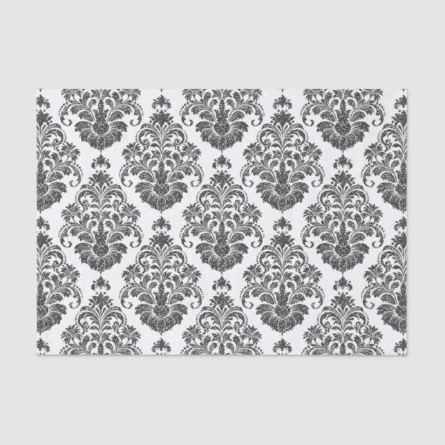 Papel De Seda fiesta de Damask blanco y negro elegante (Anverso)