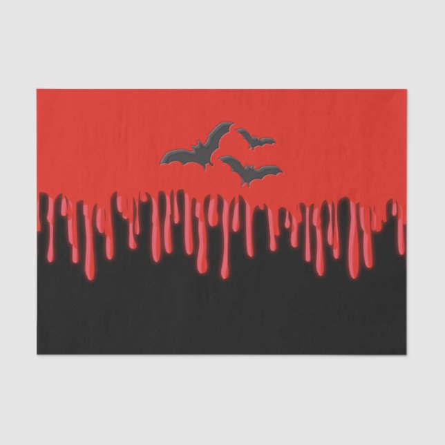 Papel De Seda Fiesta de Halloween de Murciélagos Góticos y Sangr (Anverso)