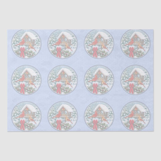 Papel De Seda Fiesta de Navidad de Cardenales Azul (Anverso)
