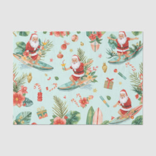 Papel De Seda Fiesta de Navidad en la playa con surf y Papá Noel