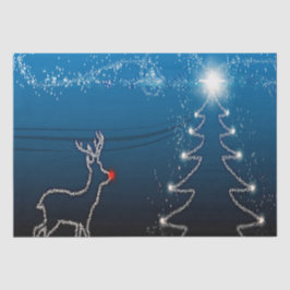Papel De Seda Fiesta de Navidad Reno Arbol Cielo Azul Estrellas