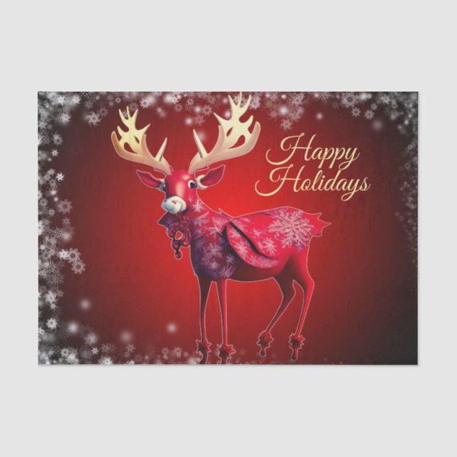 Papel De Seda Fiesta de Navidad Reno Rojo Festejos de Invierno (Anverso)