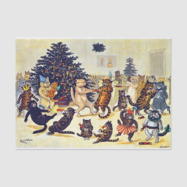 Papel De Seda Fiesta de Navidades de gato, Louis Wain (Anverso)