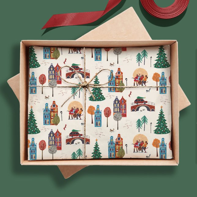 Papel De Seda Fiesta de Navidades de vacaciones en la ciudad de  (Winter City Holiday Christmas Party Tissue Paper)