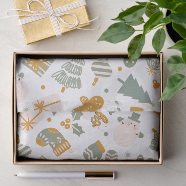 Papel De Seda Fiesta de Navidades Verdes Y Oro (Regalo )