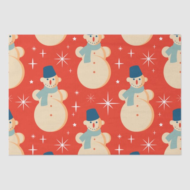 Papel De Seda Fiesta de patrón de snowman de Navidad retro vinta (Anverso)