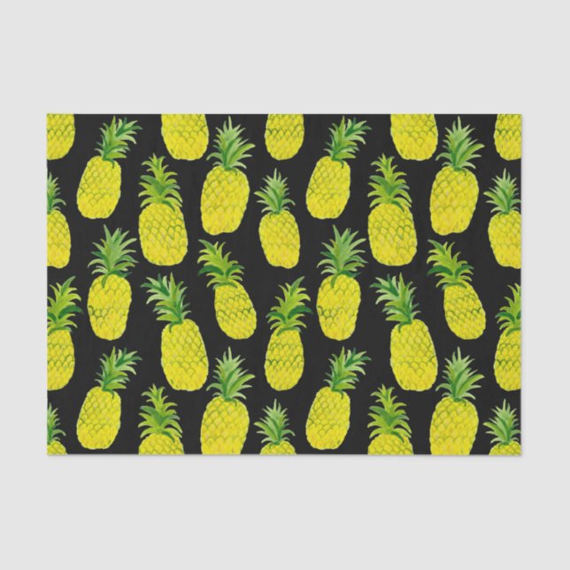 Papel De Seda Fiesta de piña acuarela Regalo negro (Anverso)