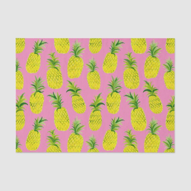 Papel De Seda Fiesta de piña acuarela Regalo verde rosa (Anverso)