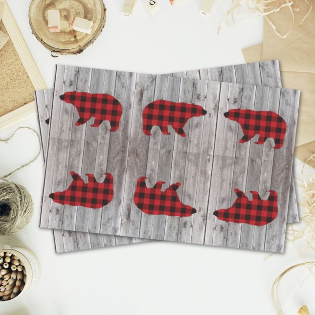Papel De Seda fiesta de primer cumpleaños de oso dorado salvaje (buffalo plaid bear wild one 1st birthday party tissue paper)