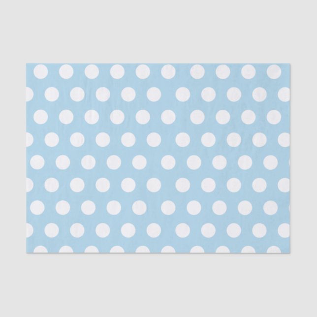 Papel De Seda Fiesta de punto de polka medio blanco y azul bebé (Anverso)