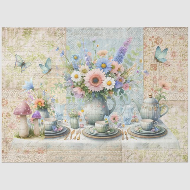 Papel De Seda Fiesta de té floral Pastel Bouquet Blue Pink Prepp (Anverso)