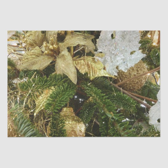 Papel De Seda Fiesta del Árbol de Navidad Plateado y Oro II (Anverso)