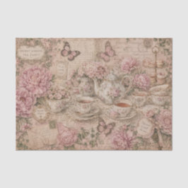 Papel De Seda Fiesta del Té Vintage Peonías Rosadas Cartas Escri