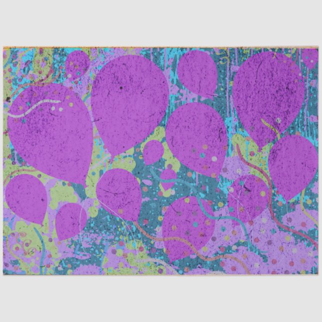 Papel De Seda Fiesta Globos ilustraciones Verde morado azul (Anverso)