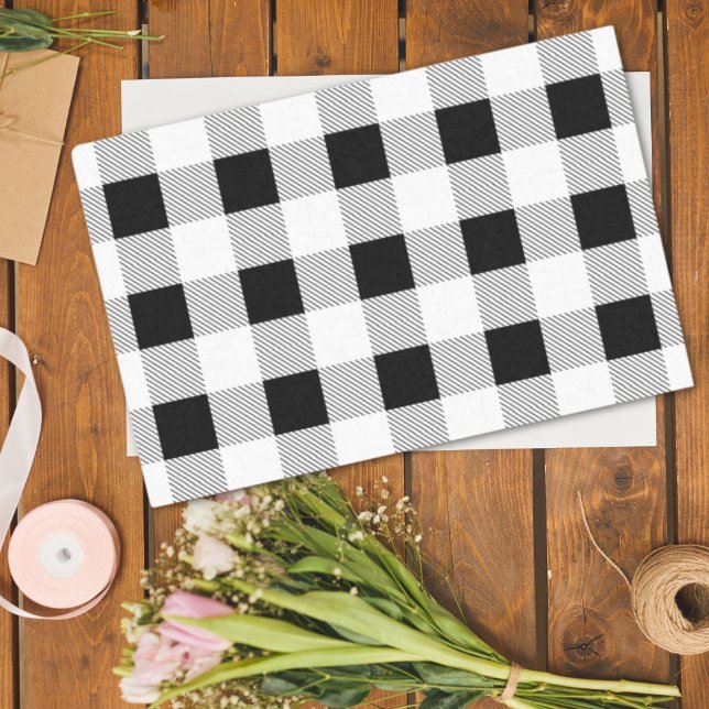 Papel De Seda fiesta rústico de manteca de búfala blanca negra (rustic farmhouse black white buffalo plaid party tissue paper)