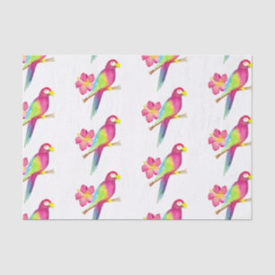 Papel De Seda Fiesta Tropical de Acuarela de Loro Verano