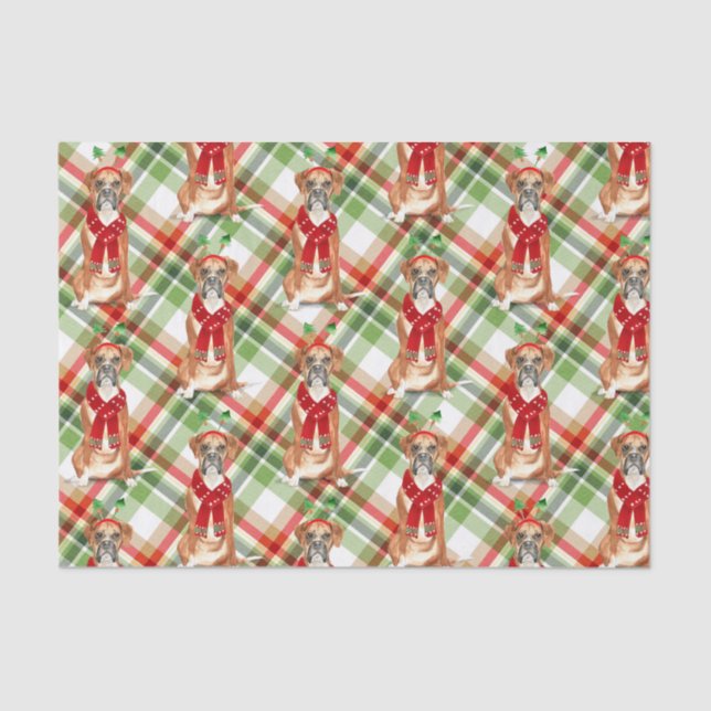 Papel De Seda Fiesta verde y Navidades Boxer Dog Lover vacacione (Anverso)