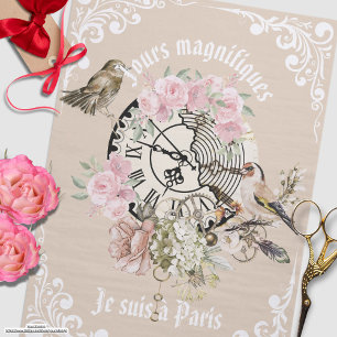 Papel De Seda Filigera efímera vintage moderna Floral neutra