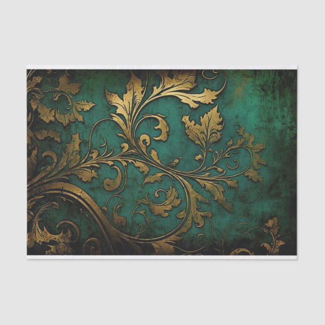 Papel De Seda Filigree - Verde y Oro (Anverso)