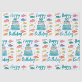 Papel De Seda Fishing Lover 80th Birthday Watercolor 