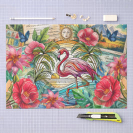 Papel De Seda Flamenco de vidrio tintado tropical escénico decou