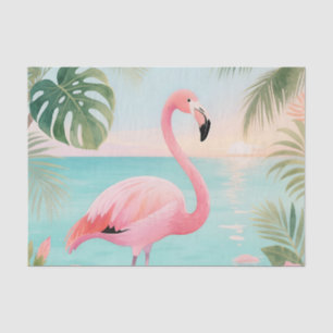 Papel De Seda Flamenco Puesta de Sol Tropical Acuarela