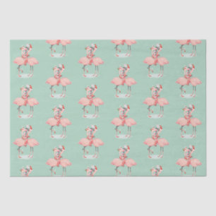 Papel De Seda Flamenco Rosa Tropical Con Gorros De Santa Navidad