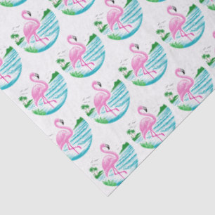 Papel De Seda Flamenco Rosa Tropical de Pie en el Agua, Playa