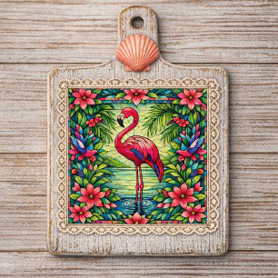 Papel De Seda Flamenco Rosa Tropical de Vidrio Teñido en Acuarel