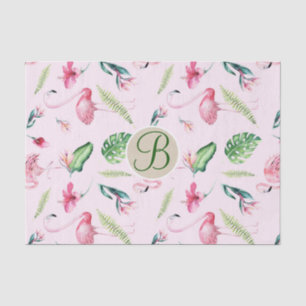 Papel De Seda Flamenco Rosa Tropical Monograma Letra Inicial