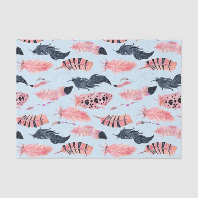 Papel De Seda Flamenco Rosa Tropical Plumas Lindas (Anverso)
