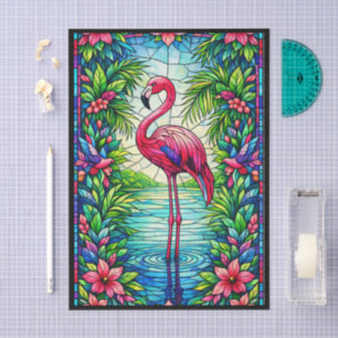 Papel De Seda Flamenco Rosa Tropical Vidrio Teñido Acuarela